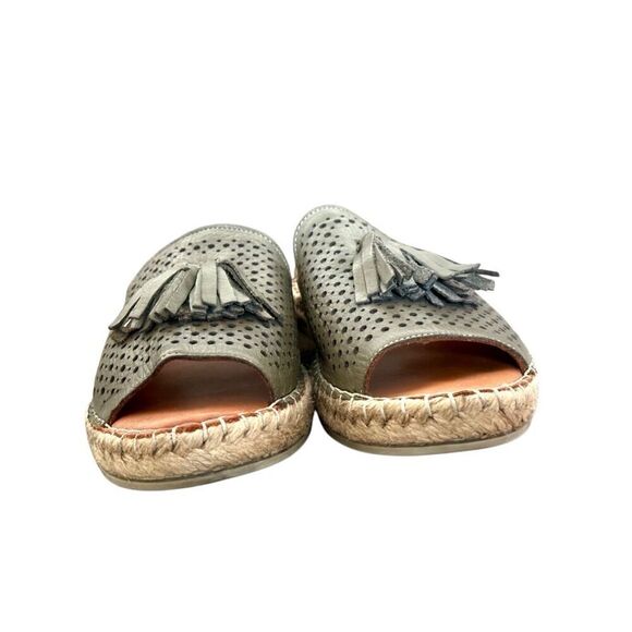 Bueno Navar Leather Laser Cut Peep Toe Slip On Espadrilles Sandals Olive Size 40 - Picture 7 of 11